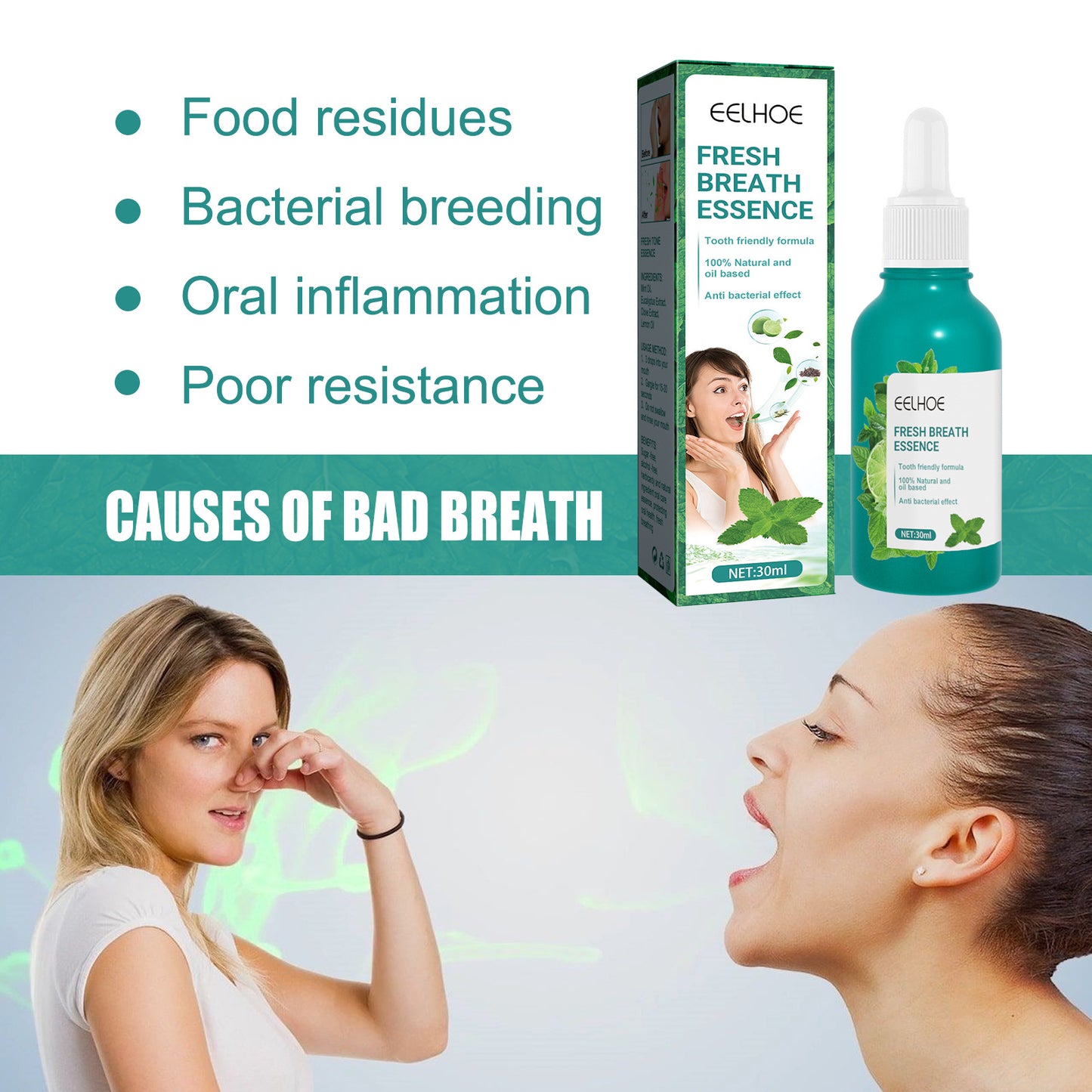 EELHOE Fresh Breath Essence Removes bad breath and leaves a fresh scent, freshens breath and cleanses the mouth