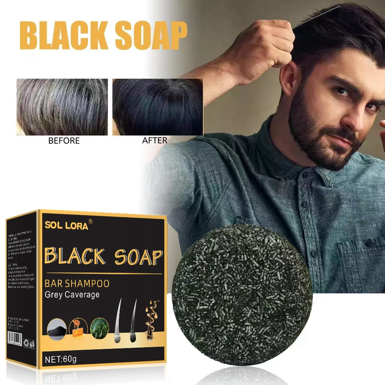 Black Hair Soap Thick Black Hair Care Cleans Scalp Smooth Hair Strong Firm Hair Shampoo Soap 60g