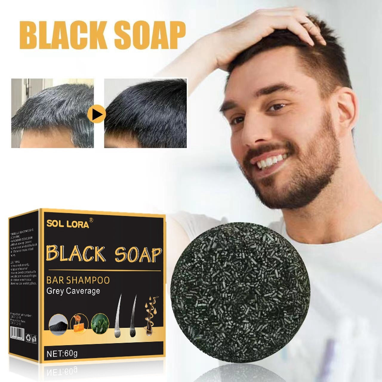 Black Hair Soap Thick Black Hair Care Cleans Scalp Smooth Hair Strong Firm Hair Shampoo Soap 60g