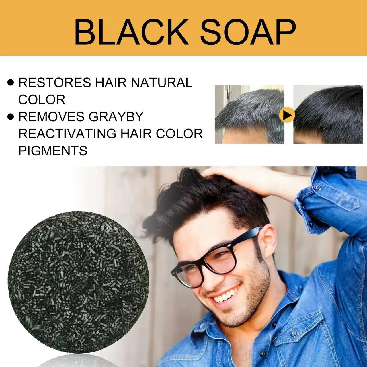 Black Hair Soap Thick Black Hair Care Cleans Scalp Smooth Hair Strong Firm Hair Shampoo Soap 60g